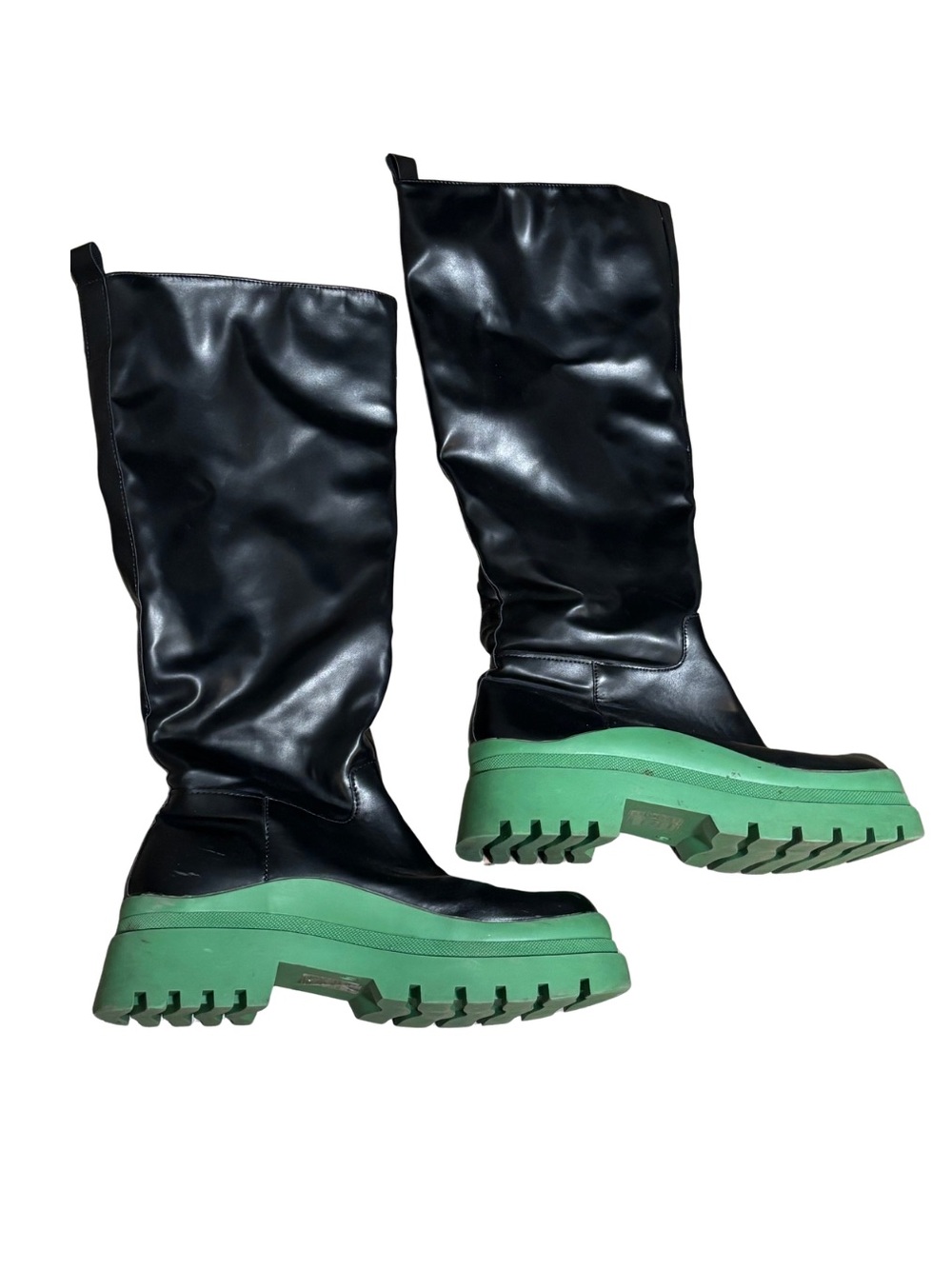 Nasty Gal Black Knee-High Boots with Green Lug Sole